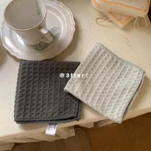 吸水去污擦拭布厨房毛巾擦手洗碗 灰调 华夫饼干抹布两块装 卡其