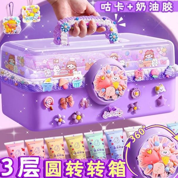 DIY手账贴片卡贴纸女孩玩具咕礼物儿童手工豪华收纳盒奶油胶套装