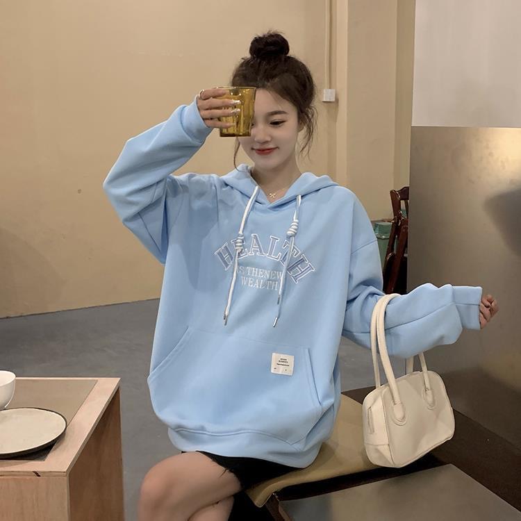 韩版潮oversize蓝色卫衣女2025新款秋冬连帽潮ins小个子秋装外套