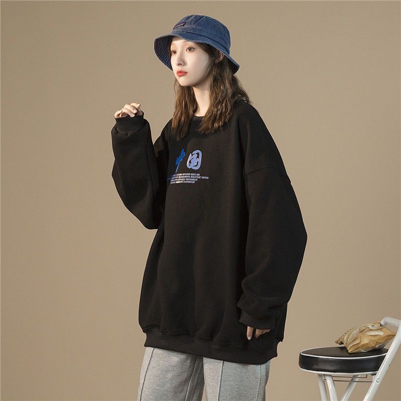 潮牌ins秋季痞帅炸街卫衣男宽松圆领套头衫女休闲运动上衣外套女