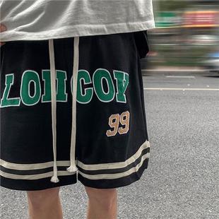 宽松直筒休闲运动五分裤 短裤 街头字母印花条纹篮球裤 美式 子 男夏季