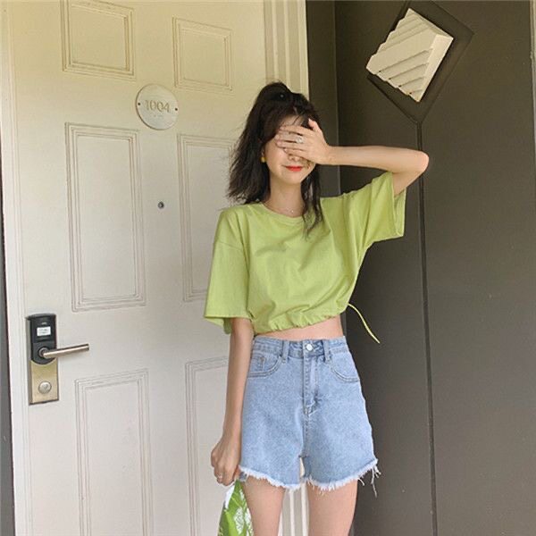 牛油果绿学生短袖t恤女慵懒泫雅风2026新款短款韩版宽松上衣ins潮