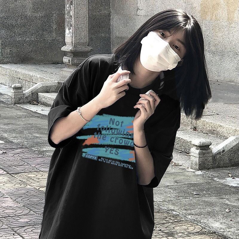 女装圆领短袖T恤字母印花上衣夏季新款学生chic加大码宽松打底衫