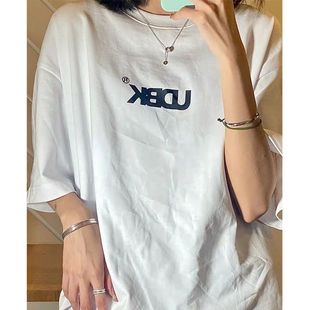 t恤女夏季 短袖 复古别致宽松ins港风炸街字母印花圆领体恤上衣男女