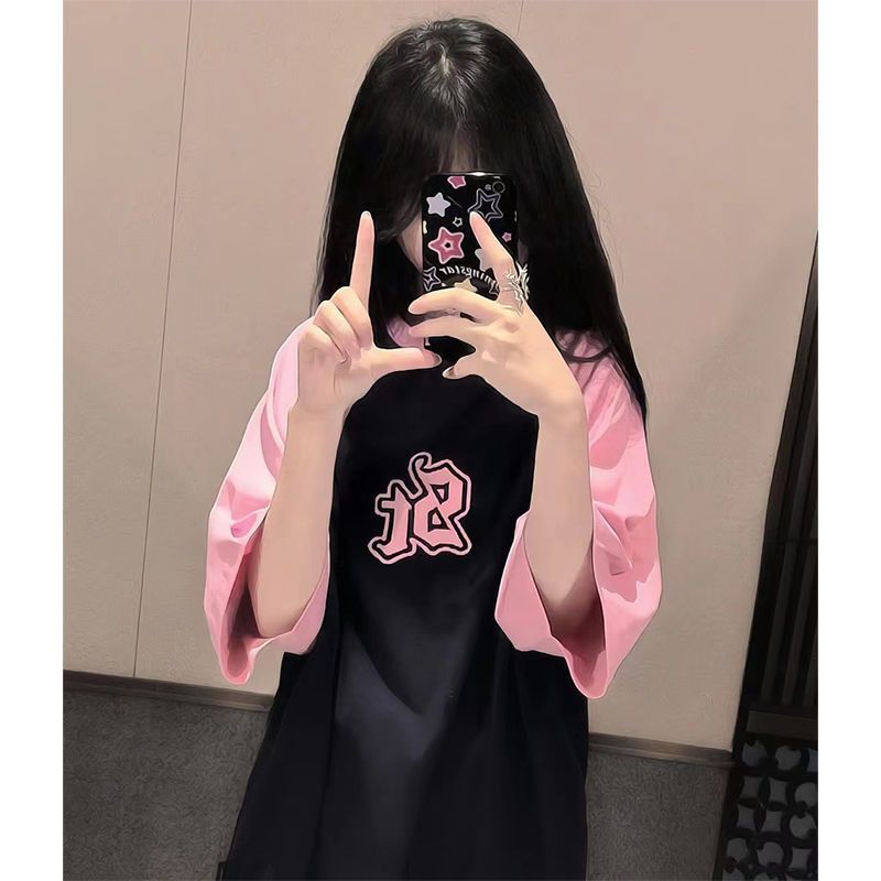 2025夏季个性原宿BF风高街字母印花短袖T恤女学生宽松显瘦上衣