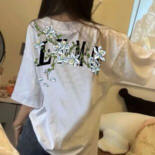 2026夏季新款cleanfit美式国风印花藤蔓花卉短袖t恤女情侣装上衣