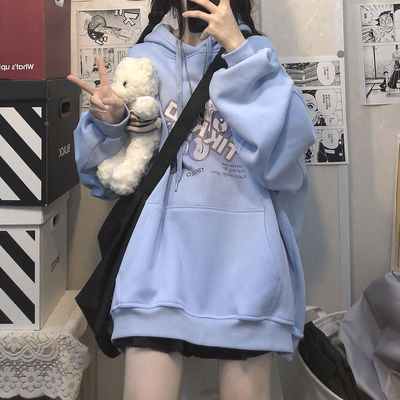 oversize美式高街卫衣女2025新款春秋季小个子韩系慵懒风连帽外套