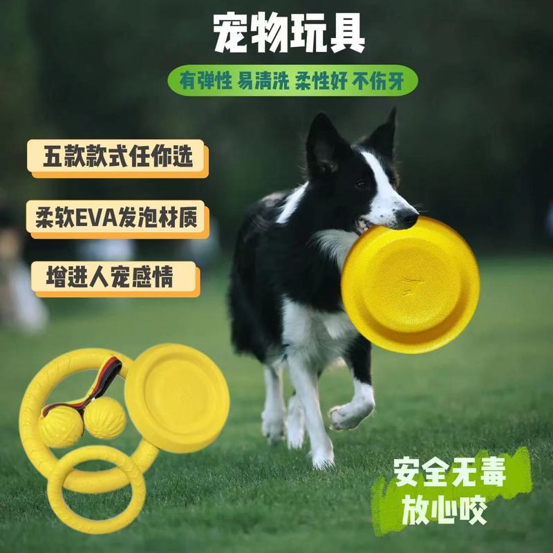 狗狗耐咬磨牙飞盘狗玩具边牧金毛柯基训狗专用球带训练狗专用球