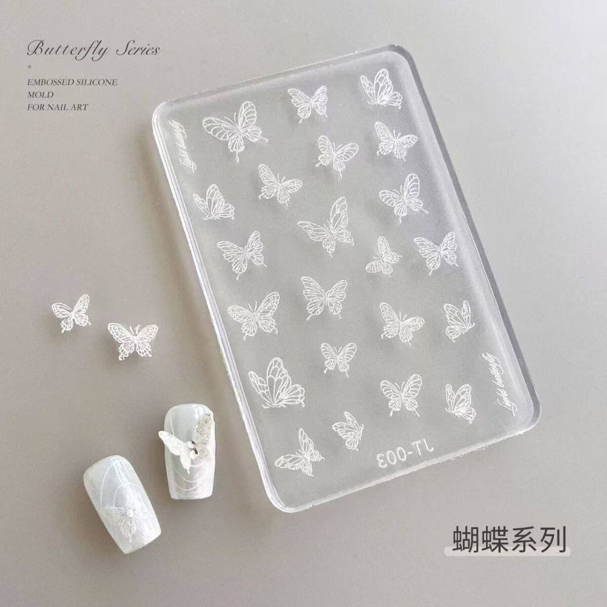 爆款雕花美甲3D硅胶模具diy立体浮雕蝴蝶结雪花指甲饰品工具
