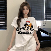 街头ins卡通米奇印花纯棉短袖 重磅宽松上衣落肩T恤 女t恤夏季