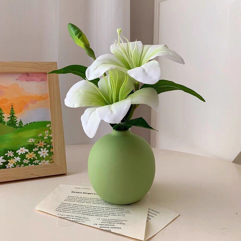 小清新仿真百合花假花陶瓷花瓶插花软装客厅餐桌卧室装饰室内摆件