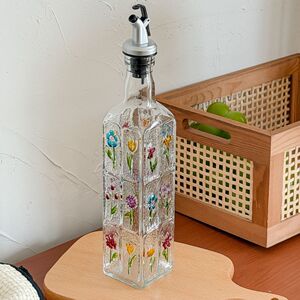 复古方形手绘浮雕玻璃油壶家用厨房酱油醋调料瓶防漏储油玻璃瓶