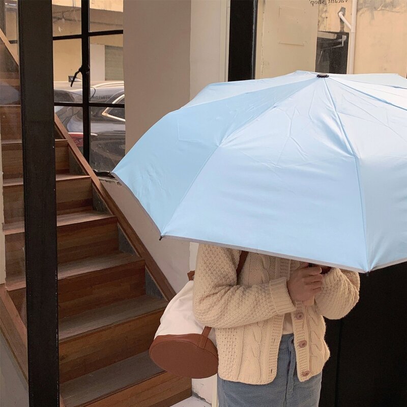 日系黄油色手动折叠黑胶伞 女生高颜值便携夏日防晒晴雨伞
