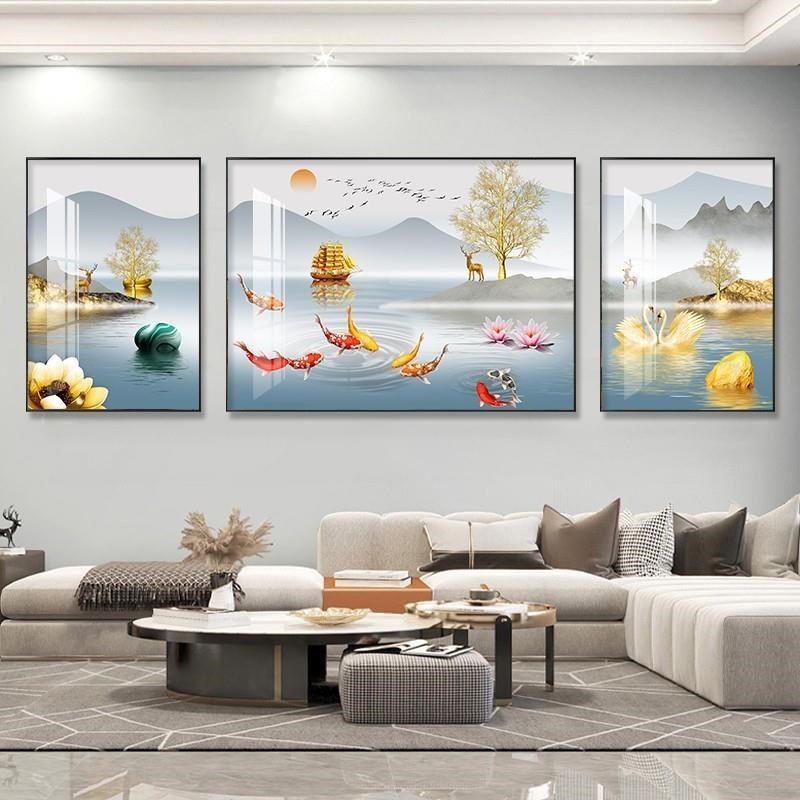 轻奢大气客厅装饰画2024新x款现代简约三联挂画沙发背景墙山水壁,家居饰品,现代装饰画,淘宝优惠券,粉丝福利购,淘宝优惠卷