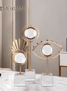 轻奢样板房e摆件眼型铁艺摆件电镀拉丝高透玻璃防锈防潮家居摆件