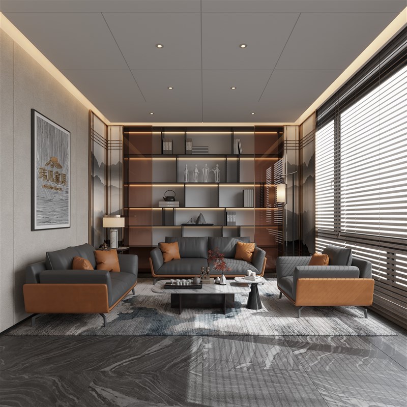 办公室沙发简约商务接待老板办公会客区P休闲现代茶几组合