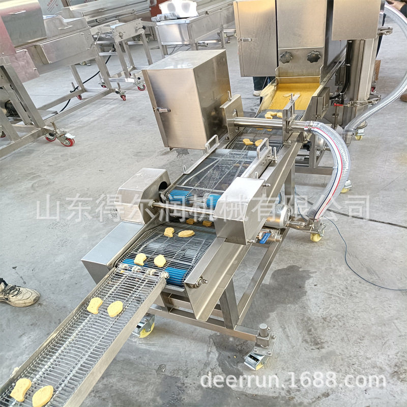 小型牛肉饼淋浆机 薯饼上浆上糠生产线 多种形状可选 模具可更换