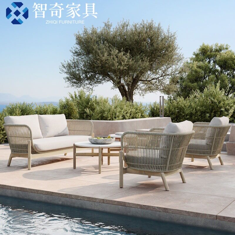 户外实木沙发组合别墅庭院藤编家具室外露天阳台茶几藤椅防水防晒