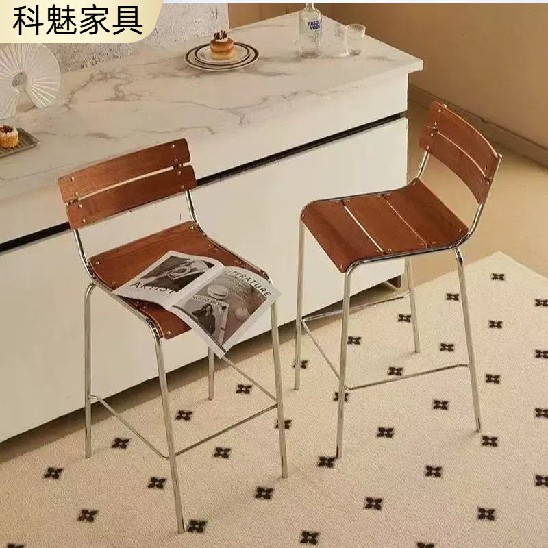 复古吧台椅设计师款中古风现代简约吧台凳餐厅咖啡店靠背高脚椅