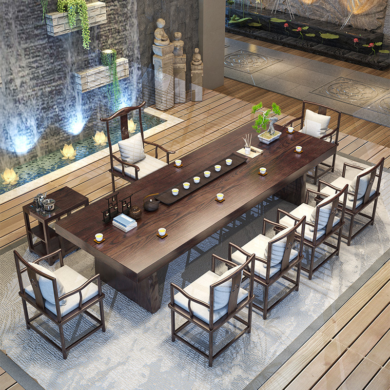 严选新中式茶桌茶台客厅实木大板办公室会客实木功夫泡茶桌椅组合