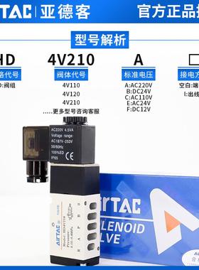 亚德客底部进气电磁阀HD4V110 HD4V120 HD4V210 HD4V220B DC24V