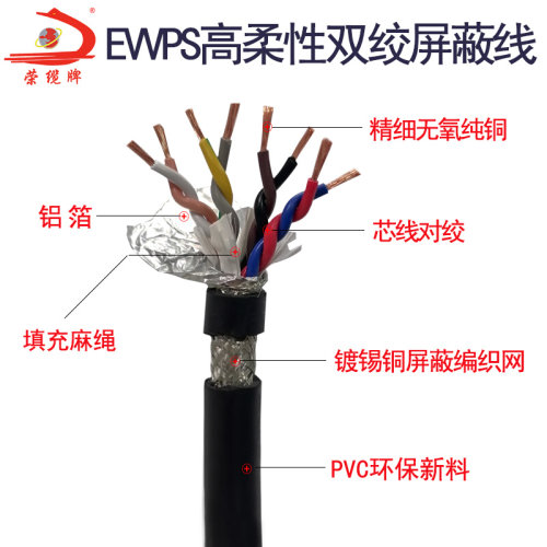 高柔性双绞屏蔽线EVVPS 14 16 20 24芯信号控制线 护套电源线