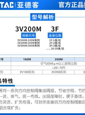 原装亚德客3V210-08电磁阀汇流板底座3V200M7F 3V200M8F 3V200M9F