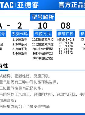 亚德客5A110-M5/06 5A210-06/08 5A310-08/10 5A410-15-NC气控阀