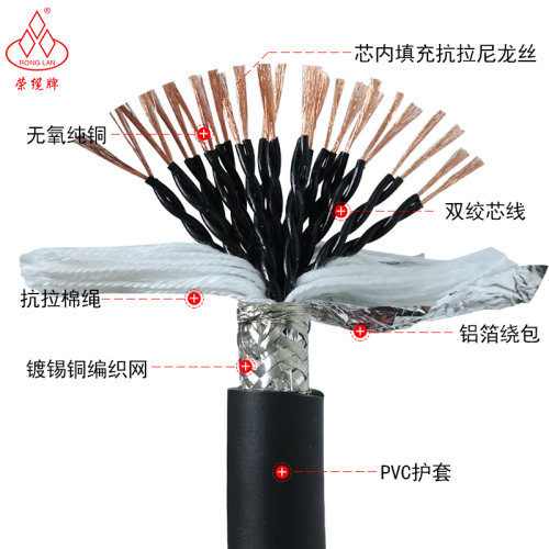 高柔双绞屏蔽拖链电缆线TRVVPS24 26 30 40芯信号线RS485通讯线缆
