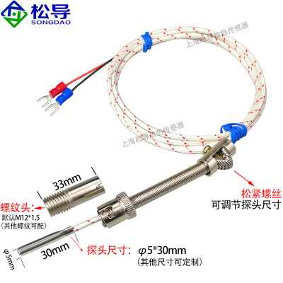 压簧式热电偶压簧偶 K型/E型温度探头传感器 感温线 WRNT-202