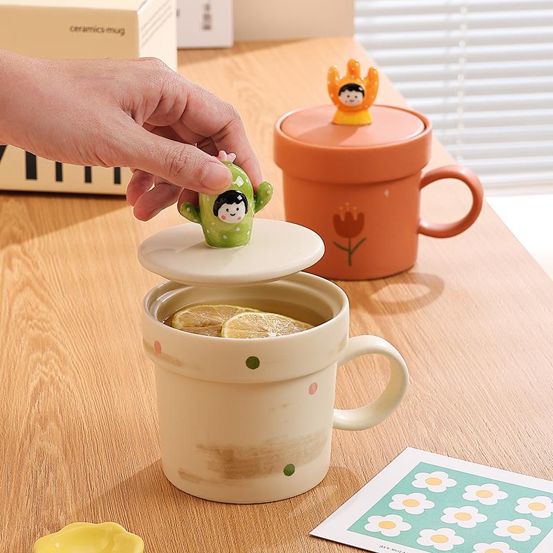 陶瓷马克杯带盖好看的咖啡杯家用喝水杯子情侣杯早餐牛奶杯大容量