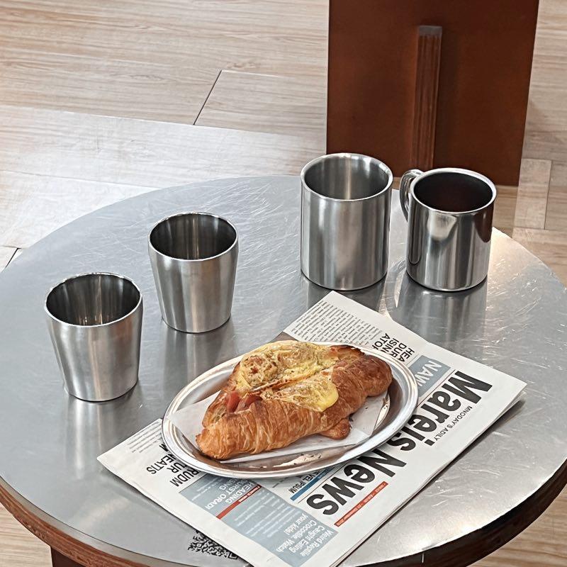 工业风ins冰美式拿铁杯意式浓缩咖啡杯不锈钢304双层水杯户外可叠