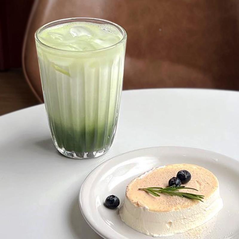 餐厅咖啡馆复古竖条纹玻璃杯冰美式咖啡杯拿铁杯拉花杯单品饮料杯