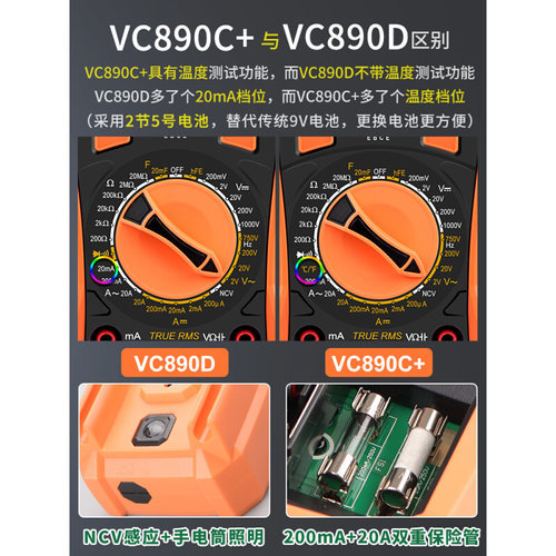 胜利仪器万用表数字高精度维修万能表全智能电工专用VC890D/890C+