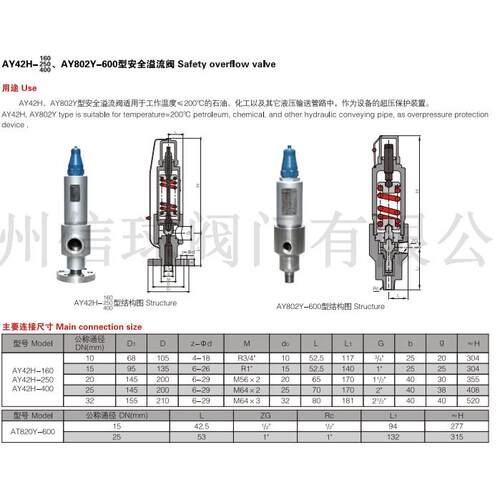 AY42H-150/250/400 AY802Y-600型安全溢流阀石油液压化工设备专用