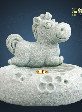 砂石摆件插青茶室茶盘造景国风马香桌面装饰创意鱼缸家居十二生肖