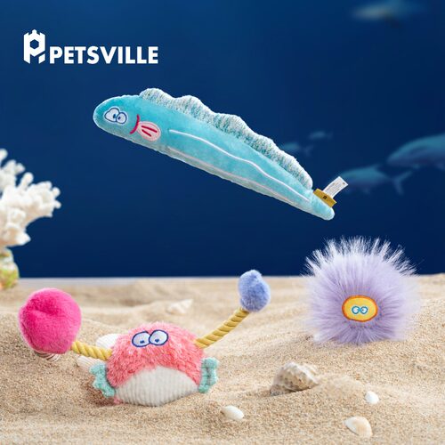 PETSVILLE派思维毛绒发声玩具宠物互动玩具海洋主题造型玩具拔河