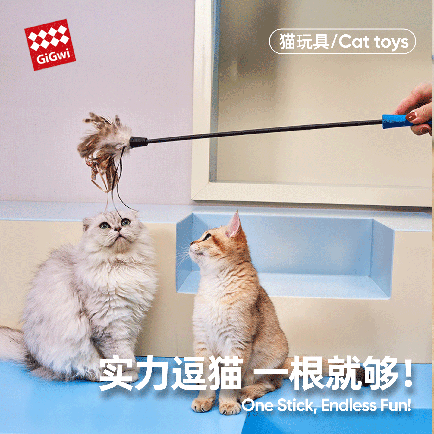 GiGwi贵为逗猫棒猫玩具自嗨解闷魔力羽毛耐咬幼猫宠物防滑高弹力,宠物/宠物食品及用品,逗猫棒,淘宝优惠券,粉丝福利购,淘宝优惠卷
