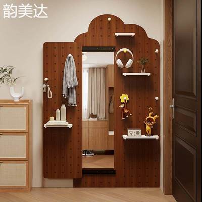 韵美达实木洞洞板穿衣镜置物挂衣  架  一体遮挡电表箱隐藏式隐形推拉全身镜床笠垫