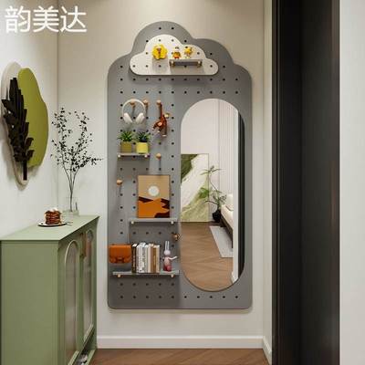 韵美达洞洞板穿衣镜可遮挡电表箱置物  架  收纳  架  一体隐藏式实木洞洞板镜子床笠垫