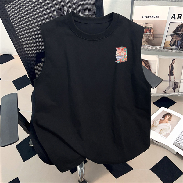 美式粉系治愈纯棉背心T恤男女夏季创意宽松黑色潮牌印花无袖上衣,女装/女士精品,T恤,淘宝优惠券,粉丝福利购,淘宝优惠卷