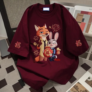 纯棉朱迪尼克送福短袖t恤新款爆款夏季美式宽松体恤半袖设计上衣