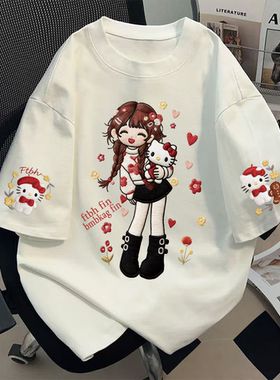 纯棉白色短袖t恤新款夏季甜系少女宽松oversize半袖小众设计上衣