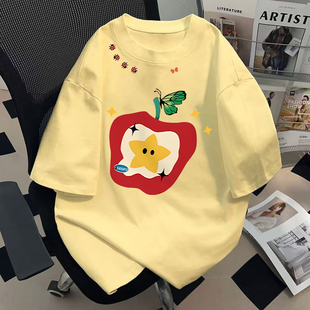 纯棉美式高街短袖女t恤2026爆款夏季卡通风星星苹果半袖上衣半袖