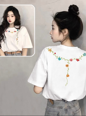 白色纯棉短袖t恤女2025新款爆款夏季减龄上衣宽松大码半袖体恤ins