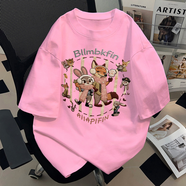 粉色短袖T恤新款萌趣兔狐夏季宽松美式印花纯棉半袖设计感上衣ins,女装/女士精品,T恤,淘宝优惠券,粉丝福利购,淘宝优惠卷