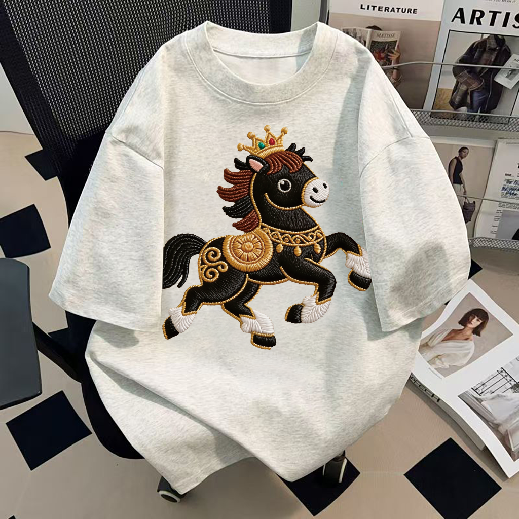 黑金瑞骥短袖T恤女2026新款夏季宽松美式印花纯棉半袖设计感上衣,女装/女士精品,T恤,淘宝优惠券,粉丝福利购,淘宝优惠卷