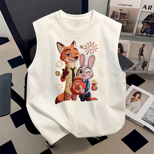 美式重磅凉感纯棉T恤夏季ins情侣装背心潮牌透气朱迪尼克送福上衣