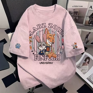 纯棉高街设计感朱迪尼克印花扎染短袖 宽松圆领情侣上衣ins t恤夏季