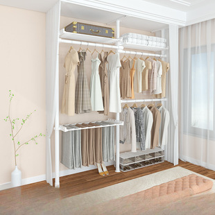 顶天立地晾晒衣架落地卧室置衣架阳台免打孔伸缩置物架衣柜落地杆